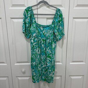 Lilly Pulitzer Delaney Short Sleeve Dress Botanical Green Safari Sangria